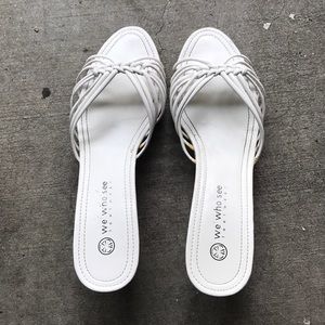 White cork slip on wedges